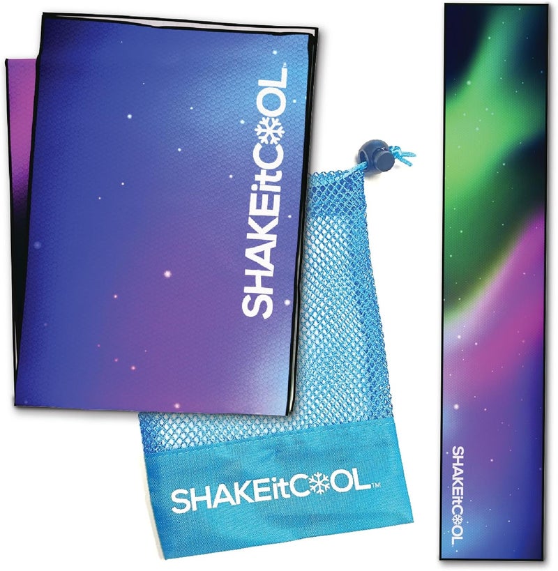 SHAKEitCOOL Original Cooling Towel – Be Cool in Style - Heat Relief, Soft, Lightweight, Sun Protection, Easy Clean - Perfect for Biking, Running, Yoga, Gym, Gardening - Aurora - Image 1
